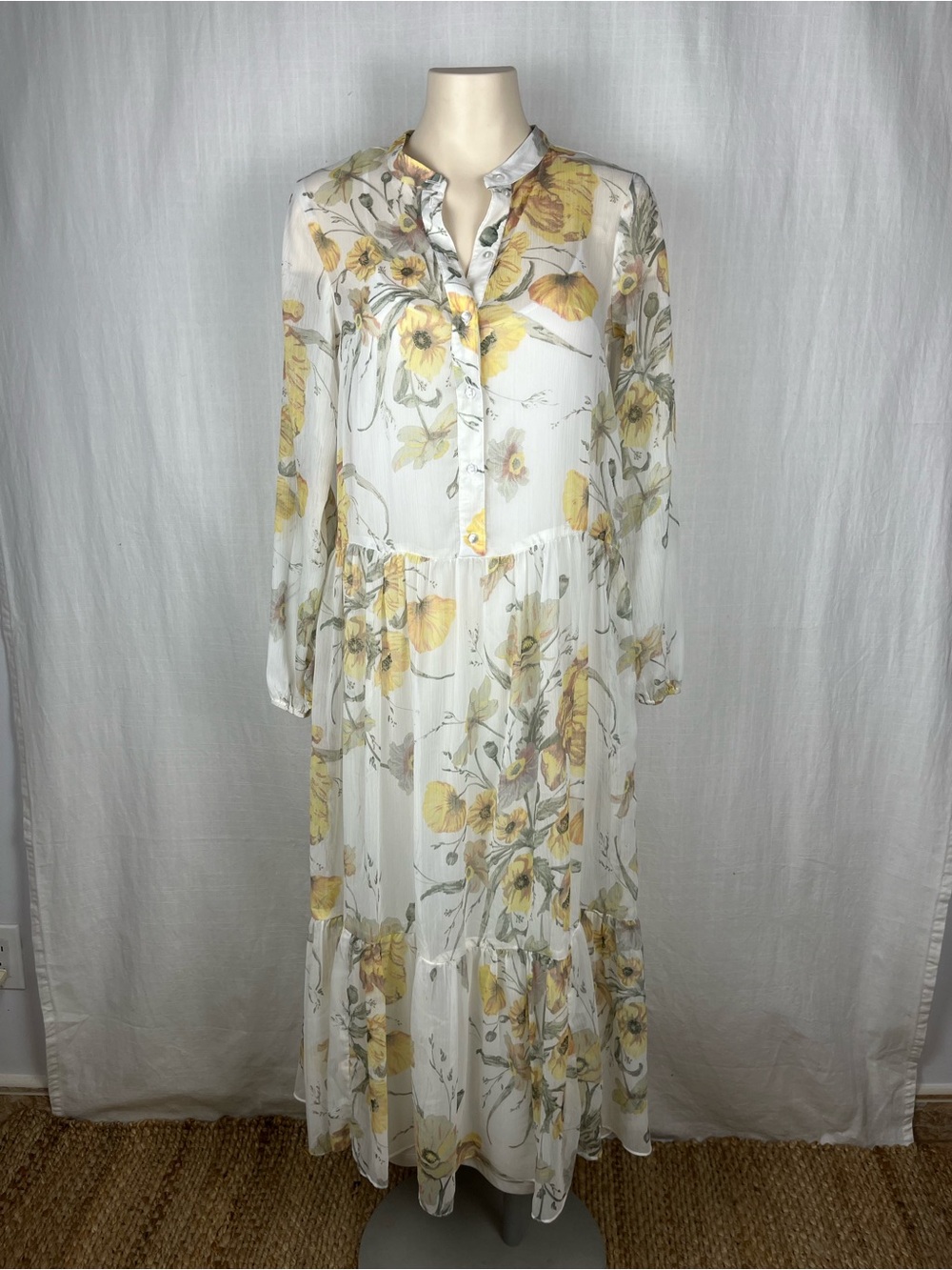 H&M White Maxi Dress with Yellow Floral Print